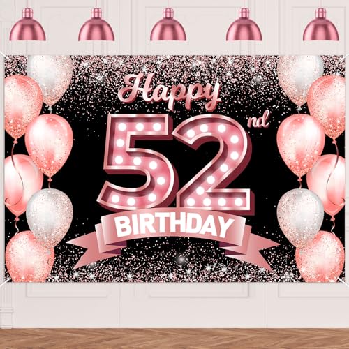 "Happy 52nd Birthday" rotgoldener Banner, Hintergrund, Prost bis 52 Jahre, Konfetti-Luftballons, Themen-Dekor-Dekorationen für Frauen, 52 Jahre alt, Rosa, Geburtstagsparty, Geburtstag, Geburtstag "Happy 52nd Birthday" rotgoldener Banner, Hintergrund, Prost bis 52 Jahre, Konfetti-Luftballons, Themen-Dekor-Dekorationen für Frauen, 52 Jahre alt, Rosa, Geburtstagsparty, Geburtstag, Geburtstag von DZTRELFK