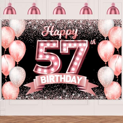 "Happy 57th Birthday" rotgoldener Banner, Hintergrund, Prost bis 57 Jahre, Konfetti-Luftballons, Themen-Dekor-Dekorationen für Frauen, 57 Jahre alt, Rosa, Geburtstagsparty, Geburtstag, Geburtstag "Happy 57th Birthday" rotgoldener Banner, Hintergrund, Prost bis 57 Jahre, Konfetti-Luftballons, Themen-Dekor-Dekorationen für Frauen, 57 Jahre alt, Rosa, Geburtstagsparty, Geburtstag, Geburtstag von DZTRELFK