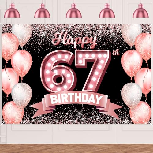 "Happy 67th Birthday" rotgoldener Banner, Hintergrund, Prost bis 67 Jahre, Konfetti-Luftballons, Themen-Dekor-Dekorationen für Frauen, 67 Jahre alt, Rosa, Geburtstagsparty, Geburtstag, Geburtstag "Happy 67th Birthday" rotgoldener Banner, Hintergrund, Prost bis 67 Jahre, Konfetti-Luftballons, Themen-Dekor-Dekorationen für Frauen, 67 Jahre alt, Rosa, Geburtstagsparty, Geburtstag, Geburtstag von DZTRELFK