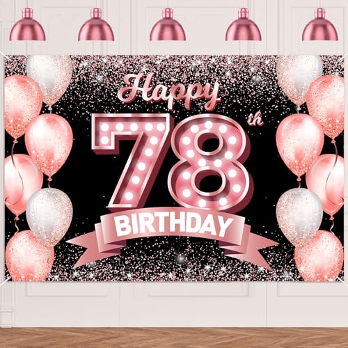 "Happy 78th Birthday" rotgoldener Banner, Hintergrund, Prost bis 78 Jahre, Konfetti-Luftballons, Themen-Dekor-Dekorationen für Frauen, 78 Jahre alt, Rosa, Geburtstagsparty, Geburtstag, Geburtstag "Happy 78th Birthday" rotgoldener Banner, Hintergrund, Prost bis 78 Jahre, Konfetti-Luftballons, Themen-Dekor-Dekorationen für Frauen, 78 Jahre alt, Rosa, Geburtstagsparty, Geburtstag, Geburtstag von DZTRELFK