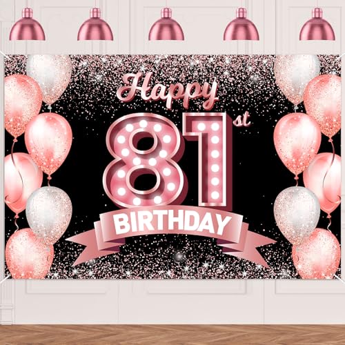 "Happy 81st Birthday" rotgoldener Banner, Hintergrund, Prost bis 81 Jahre, Konfetti-Luftballons, Themen-Dekor-Dekorationen für Frauen, 81 Jahre, Rosa, Geburtstagsparty, Geburtstag, Geburtstag "Happy 81st Birthday" rotgoldener Banner, Hintergrund, Prost bis 81 Jahre, Konfetti-Luftballons, Themen-Dekor-Dekorationen für Frauen, 81 Jahre, Rosa, Geburtstagsparty, Geburtstag, Geburtstag von DZTRELFK