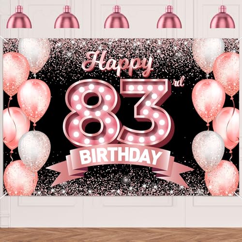 "Happy 83rd Birthday" rotgoldener Banner, Hintergrund, Prost bis 83 Jahre, Konfetti-Luftballons, Themen-Dekor-Dekorationen für Frauen, 83 Jahre, Rosa, Geburtstagsparty, Geburtstag, Geburtstag "Happy 83rd Birthday" rotgoldener Banner, Hintergrund, Prost bis 83 Jahre, Konfetti-Luftballons, Themen-Dekor-Dekorationen für Frauen, 83 Jahre, Rosa, Geburtstagsparty, Geburtstag, Geburtstag von DZTRELFK