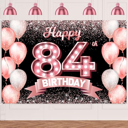 "Happy 84th Birthday" rotgoldener Banner, Hintergrund, Prost bis 84 Jahre, Konfetti-Luftballons, Themen-Dekor-Dekorationen für Frauen, 84 Jahre, Rosa, Geburtstagsparty, Geburtstag, Geburtstag "Happy 84th Birthday" rotgoldener Banner, Hintergrund, Prost bis 84 Jahre, Konfetti-Luftballons, Themen-Dekor-Dekorationen für Frauen, 84 Jahre, Rosa, Geburtstagsparty, Geburtstag, Geburtstag von DZTRELFK