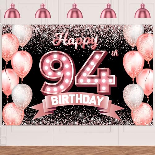 "Happy 94th Birthday" rotgoldener Banner, Hintergrund, Prost bis 94 Jahre, Konfetti-Luftballons, Themen-Dekor-Dekorationen für Frauen, 94 Jahre, Rosa, Geburtstagsparty, Geburtstag, Geburtstag "Happy 94th Birthday" rotgoldener Banner, Hintergrund, Prost bis 94 Jahre, Konfetti-Luftballons, Themen-Dekor-Dekorationen für Frauen, 94 Jahre, Rosa, Geburtstagsparty, Geburtstag, Geburtstag von DZTRELFK