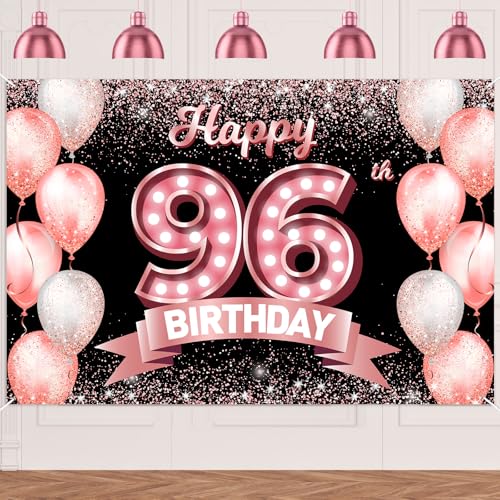 "Happy 96th Birthday" rotgoldener Banner, Hintergrund, Prost bis 96 Jahre, Konfetti-Luftballons, Themen-Dekor-Dekorationen für Frauen, 96 Jahre, Rosa, Geburtstagsparty, Geburtstag, Geburtstag "Happy 96th Birthday" rotgoldener Banner, Hintergrund, Prost bis 96 Jahre, Konfetti-Luftballons, Themen-Dekor-Dekorationen für Frauen, 96 Jahre, Rosa, Geburtstagsparty, Geburtstag, Geburtstag von DZTRELFK