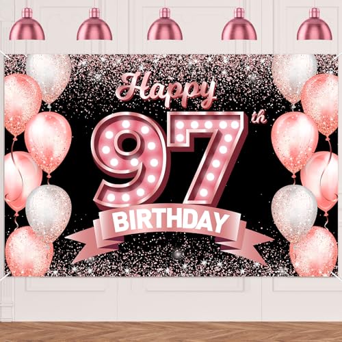 "Happy 97th Birthday" rotgoldener Banner, Hintergrund, Prost bis 97 Jahre, Konfetti-Luftballons, Themen-Dekor-Dekorationen für Frauen, 97 Jahre, Rosa, Geburtstagsparty, Geburtstag, Geburtstag "Happy 97th Birthday" rotgoldener Banner, Hintergrund, Prost bis 97 Jahre, Konfetti-Luftballons, Themen-Dekor-Dekorationen für Frauen, 97 Jahre, Rosa, Geburtstagsparty, Geburtstag, Geburtstag von DZTRELFK