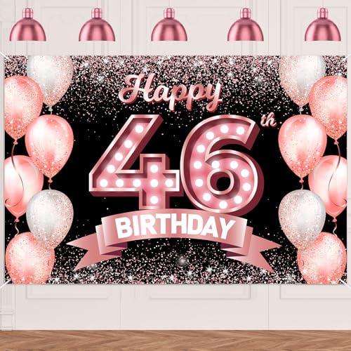 "Happy 46th Birthday" rotgoldener Banner, Hintergrund, Prost bis 46 Jahre, Konfetti-Luftballons, Themen-Dekor-Dekorationen für Frauen, 46 Jahre, Rosa, Geburtstagsparty, Geburtstag, Geburtstag "Happy 46th Birthday" rotgoldener Banner, Hintergrund, Prost bis 46 Jahre, Konfetti-Luftballons, Themen-Dekor-Dekorationen für Frauen, 46 Jahre, Rosa, Geburtstagsparty, Geburtstag, Geburtstag von DZTRELFK