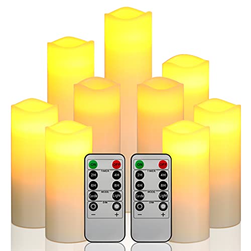 Da by LED Kerzen, Batteriekerzen-Set aus 9 (1 - H 22 cm, 1 - H20 cm, 1 - H18 cm, 2-H16cm, 2-H14cm, 2-H13cm) Elfenbein-Wachskerze mit Fernbedienung（Batterien nicht enthalten） von Da by