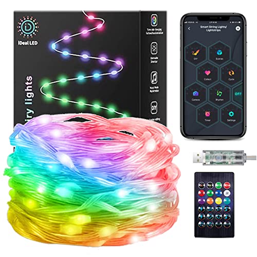 DaKango 33ft 100 LEDs Farbwechsel Lichterkette Musik Sync Fernbedienung & APP Steuerung USB DIY Wasserdicht Smart Lichterkette für Party, Hochzeit, Schlafzimmer, Weihnachten (Leder) von DaKango