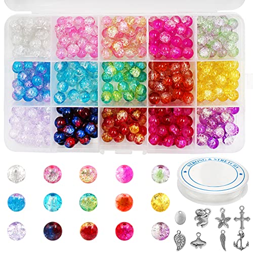 300 Stück 8 mm Craquelé-Perlen, DaKuan 15 Farben, rund, handgefertigt, Kristallperlen für Armbänder, Halsketten, Schmuckherstellung von DaKuan