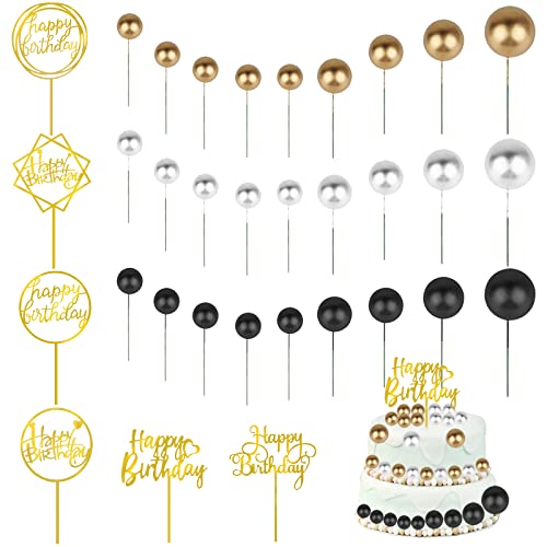 33 Stück Mini-Ballon-Kuchenaufsatz, Schaumstoffball, DaKuan Goldkugeln für Kuchendekoration, Kuchenball, Kuchenkarten, Jubiläen, Abschlussfeiern, Kuchendekorationen, Partys (schwarz, weiß, gold) von DaKuan