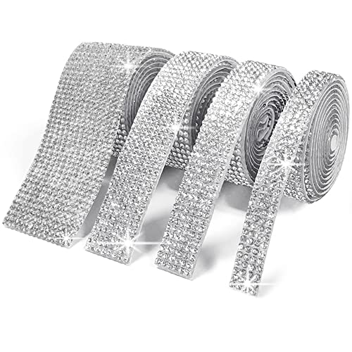 4 Rollen Selbstklebend Kristall Strass Diamantband, DaKuan 4 Yard Bling Kristall Strass Band Aufkleber mit 2mm Strass für DIY Basteln Kunst Handwerk Schuhe Make-up Kleidung (Silber) von DaKuan