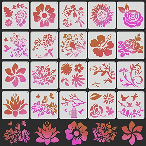 DaKuan 20 Blumen Vogel Malvorlagen Bastelschablonen Wiederverwendbares ausgehöhltes Zeichenbrett verwendet für Handwerk, Glas, Papier, Malerei von DaKuan