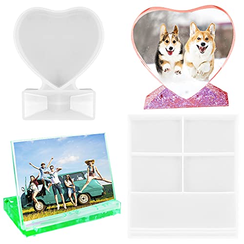 DaKuan Silikon-Bilderrahmen-Harzformen-Set – rechteckige und herzförmige Epoxid-Gussformen für Bastelarbeiten, Heimdekoration, handgefertigte Geschenke (13 x 9 cm, 10 x 9,5 cm) – wiederverwendbar und von DaKuan