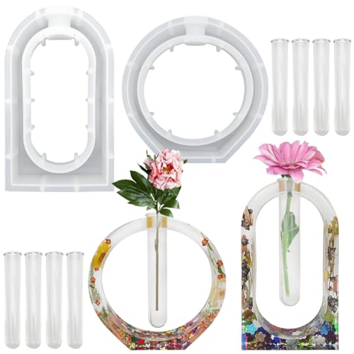 DaKuan Vasenform-Set, ovale und gewölbte Silikon-Blumenhalter-Formen mit 8 Reagenzgläsern für Hydrokultur-Pflanzgefäß, Epoxidharzguss, Heimdekoration und Geschenkbastelarbeiten, 2 Stück DaKuan Vasenform-Set, ovale und gewölbte Silikon-Blumenhalter-Formen mit 8 Reagenzgläsern für Hydrokultur-Pflanzgefäß, Epoxidharzguss, Heimdekoration und Geschenkbastelarbeiten, 2 Stück von DaKuan