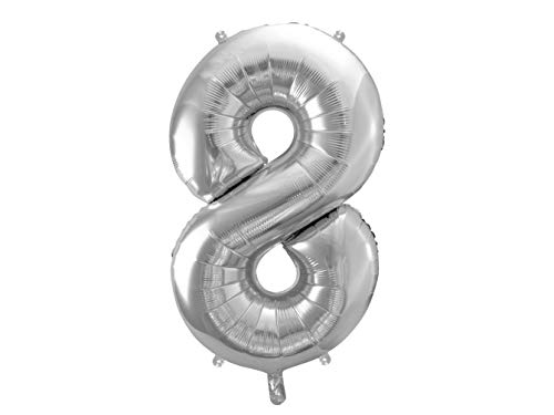 DaLoKu Luftballon Zahl 86cm XXL Folienballon Geburtstag Alter Silvester Dekoration Party, Farbe: Silber, Größe: 8 von DaLoKu