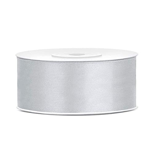 DaLoKu Satinband 6/12/25/38/50/100mm x 25m Geschenkband Schleifenband, Größe: 25mm x 25m, Farbe: Silber von DaLoKu