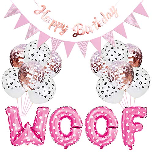 WOOF Haustier-Party-Dekorationsset mit Luftballons, Geburtstagsbanner, Partyzubehör für Hundewelpen von DaMohony