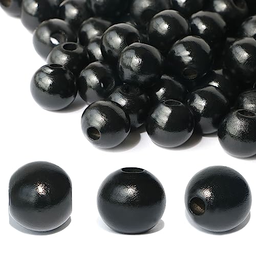 600 Stück 12 mm schwarze Holzperlen zum Basteln mit Löchern, DIY-Perlen, Makramee-Perlen, lose Abstandshalter von Dabaiitechann