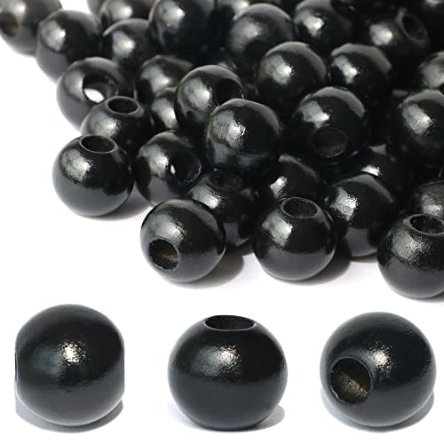 Holzperlen, 16 mm, schwarze Holzperlen für Handwerk und Kunst, 100 Stück mit großem Loch, 6 mm, Makramee-Perlen, Dekorperlen für Wandbehang, Zuhause, Abstandshalter, runde Holzperlen, lose Perlen Holzperlen, 16 mm, schwarze Holzperlen für Handwerk und Kunst, 100 Stück mit großem Loch, 6 mm, Makramee-Perlen, Dekorperlen für Wandbehang, Zuhause, Abstandshalter, runde Holzperlen, lose Perlen von Dabaiitechann