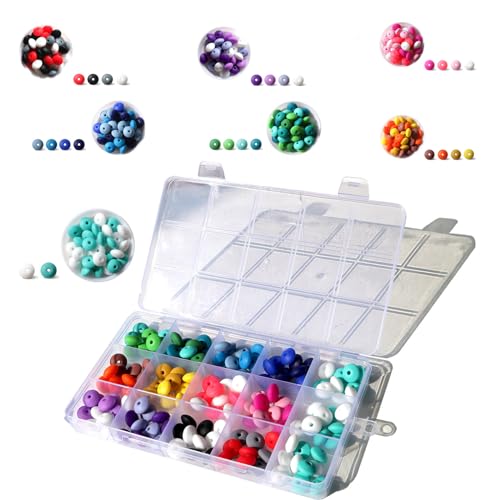150 Stück 12 mm Linsen-Silikonperlen, 7-farbiges Set, DIY-Fokal-Perlen, gemischte Farben, Silikonperlen für Stifte, Gummiperlen, lose Perlen für Kunsthandwerk von Dabaiitechann