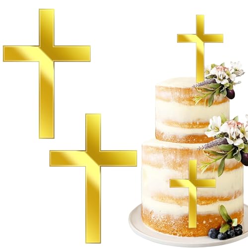 2 Stück Tortenaufleger Kommunion Taufe Tortendeko Kreuz Für Cake Topper Wiederverwendbar Tischdeko Konfirmation Kommunion DekoGeeignet für Hochzeiten, Erstkommunionen, Babypartys（Gold) von DabbOo