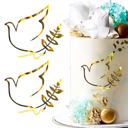 2 Stück Tortendeko Kommunion Tortendeko Taufe Kuchendekorationen mit Taube Erstkommunion Deko Dekoration Engel Kuchen Geeignet zur Dekoration von Taufe, Hochzeit, Geburtstagsfeier（Gold) von DabbOo