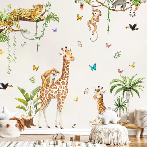 3 Pack Cartoon Safari Tiere Wandaufkleber Giraffe Affe Leopard Dschungel Wandtattoo Kinderzimmer Tropische Blätter Sticker Tiere wandtattoo kinder Geeignet für Kinderzimmer Babyzimmer Schlafzimmer 3 Pack Cartoon Safari Tiere Wandaufkleber Giraffe Affe Leopard Dschungel Wandtattoo Kinderzimmer Tropische Blätter Sticker Tiere wandtattoo kinder Geeignet für Kinderzimmer Babyzimmer Schlafzimmer von DabbOo