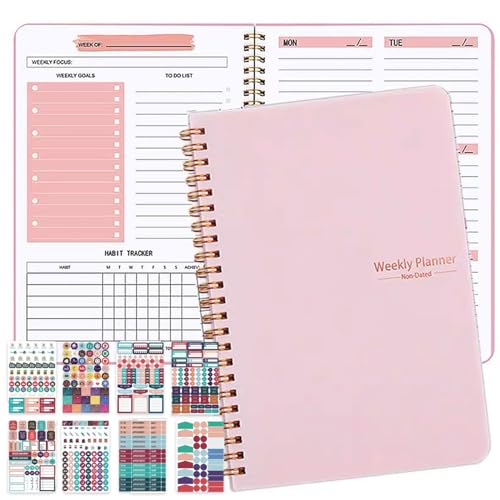Weekly Planner 52 Blatt Undatierter Wochenplaner A5 Planer Wochenplaner mit To Do Liste Wochenplan Aufgabenliste Terminplaner Spiralblock Notizblöcke Hard Cover Tagesplanung Notizbuch(Rosa) von DabbOo