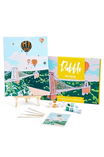 Dabble™ Premium-Set „Malen nach Zahlen“ für Erwachsene und Anfänger. Mit Zubehör: Leinwand, Rahmen, Acryl-Farben, Pinsel, Blumen, Pflanzen - Air Travel von Dabble