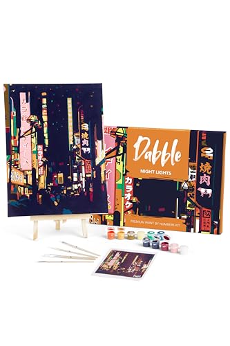 Dabble™ Premium-Set „Malen nach Zahlen“ für Erwachsene und Anfänger. Mit Zubehör: Leinwand, Rahmen, Acryl-Farben, Pinsel, Blumen, Pflanzen - Night Lights von Dabble