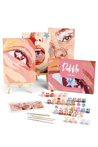 Dabble™ Premium-Set „Malen nach Zahlen“ für Erwachsene und Anfänger. Mit Zubehör: Leinwand, Rahmen, Acryl-Farben, Pinsel, Blumen, Pflanzen - Star Girl von Dabble