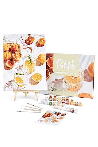 Dabble™ Premium-Set „Malen nach Zahlen“ für Erwachsene und Anfänger. Mit Zubehör: Leinwand, Rahmen, Acryl-Farben, Pinsel, Blumen, Pflanzen - Orange Afternoon von Dabble