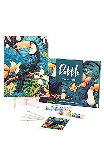 Dabble™ Premium-Set „Malen nach Zahlen“ für Erwachsene und Anfänger. Mit Zubehör: Leinwand, Rahmen, Acryl-Farben, Pinsel, Blumen, Pflanzen - Toucan Time von Dabble