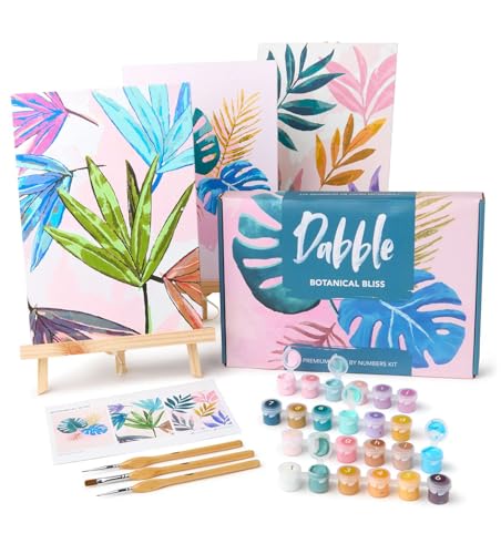 Dabble Malen-nach-Zahlen Kit - Malen nach Zahlen für erwachsene Anfänger mit 3 Leinwandrahmen, Malset für Erwachsene, Blumen Design von Dabble