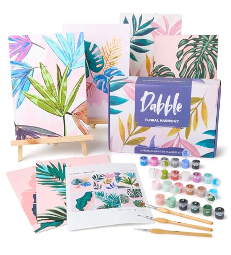 Dabble Malen-nach-Zahlen Kit - Malen nach Zahlen für erwachsene Anfänger mit 6 Leinwandrahmen, Malset für Erwachsene, Blumen Design von Dabble