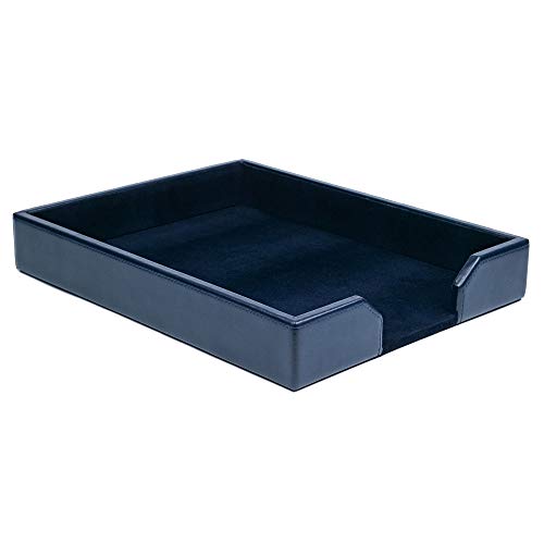 Dacasso Briefablage Luxuriöser Briefhalter und Papier-Organizer für den Schreibtisch, Lederfaserstoff Velourssamt Schützender Samt, Marineblau, 13.5 x 10.5 x 2 von Dacasso