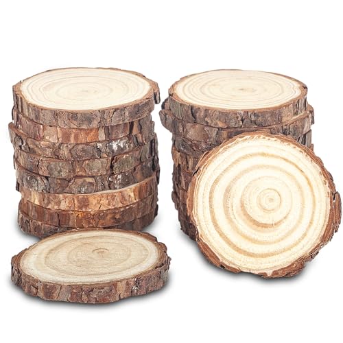 Dachiy 18 stk Holzscheiben 8-10cm Durchmesser Ohne Loch, Baumscheiben Rund Zum Basteln, Runde Holzscheibe Untersetzer Holz Log, Kiefernholz Astscheiben Baumstamm Deko, Hochzeit Mittelstücke von Dachiy