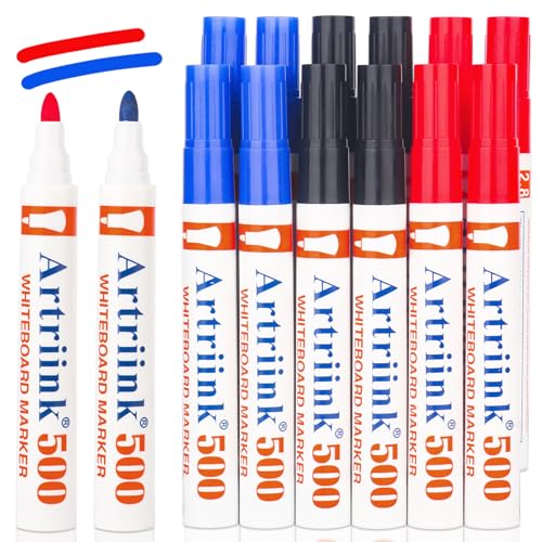 Dachiy Whiteboard Marker schwarz,12 Whiteboard Stifte, Rot, Blau,Ca.2-5 mm Linienbreite, Rückstandsfrei Trocken Abwischbar, Whiteboard Stifte Abwischbar Büro von Dachiy