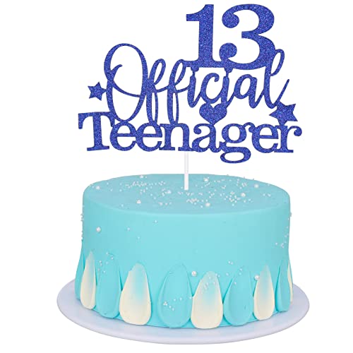 Dacitiery 13 Ofiicial Teenager Cake Topper Blue Giltter Official Teenager 13 Cake Topper for Teens 13th Birthday Party Supplies Birthday Cake Decorations von Dacitiery