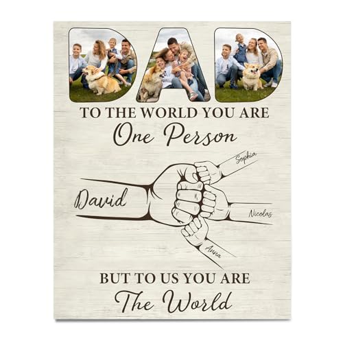 Geschenk für Papa, Personalisierter Bilderrahmen aus Holz, 2-6 Namen Eingraviert, Erstes Vatertags Geschenk für Papa, Bestes Papa Geschenk von Dacomfy