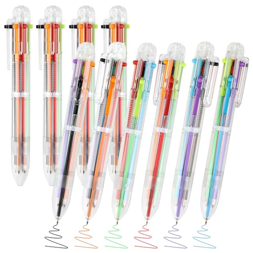 Dacono 10er-Pack 6-In-1 Multicolor-Kugelschreiber - 6 Farbige Druckkugelschreiber für Flüssiges Schreiben - Ideal für zu Hause, In der Schule und Im Büro - für Studenten und Berufstätige von Dacono