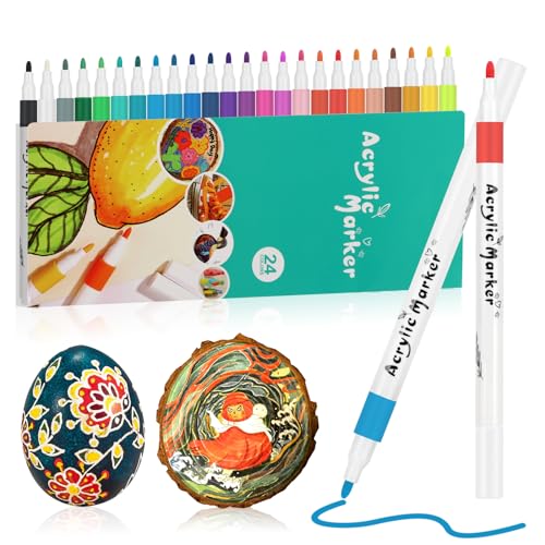 Dacono 24 Farben Acrylfarbenstifte - Permanent Marker Wasserfeste Stifte set, Schnelltrocknenstifte, 1,0 mm Feine Tipplackmarkierungen für Felsmalerei, Glas, Handwerk, Keramik, Stein, Stoff, Holz Dacono 24 Farben Acrylfarbenstifte - Permanent Marker Wasserfeste Stifte set, Schnelltrocknenstifte, 1,0 mm Feine Tipplackmarkierungen für Felsmalerei, Glas, Handwerk, Keramik, Stein, Stoff, Holz von Dacono