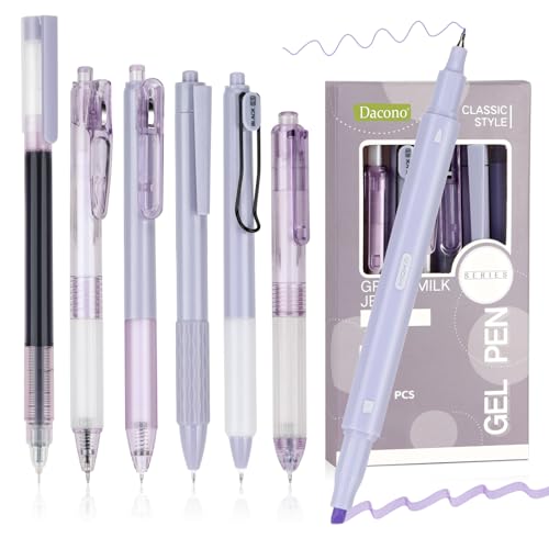 Dacono 7 Gelstifte Farbig und Textmarker Schreibset, Ästhetische Einziehbare Schwarze Gelstifte mit 1 Textmarker, Traubenstil - Kugelschreiber 0,5 mm Perfekt für Studenten, Tagebuch Dacono 7 Gelstifte Farbig und Textmarker Schreibset, Ästhetische Einziehbare Schwarze Gelstifte mit 1 Textmarker, Traubenstil - Kugelschreiber 0,5 mm Perfekt für Studenten, Tagebuch von Dacono