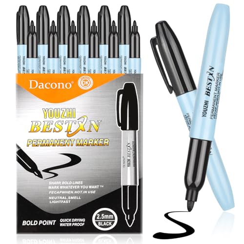 Dacono Permanentmarker Stifte, 12 Permanent Marker - 2,5 mm mitteldicke Spitze, Schwarze Permanentmarkierungen für Holz, Fels, Kunststoff, Leder, Glas, Stein, Metall Dacono Permanentmarker Stifte, 12 Permanent Marker - 2,5 mm mitteldicke Spitze, Schwarze Permanentmarkierungen für Holz, Fels, Kunststoff, Leder, Glas, Stein, Metall von Dacono