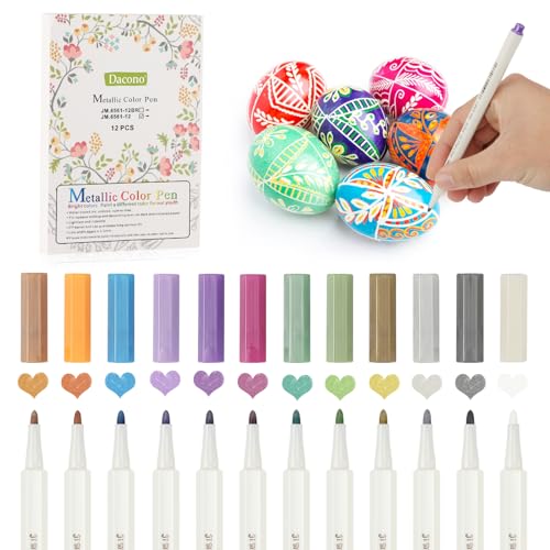 Dacono Premium Metallic Marker Stifte mit Feiner Spitze/Metallic Lackstifte, 12 Farben Doodle Dazzle Stifte für Gästebuch Hochzeit, Scrapbook Zubehör, Keramik, Weihnachten Halloween Deko Stifte von Dacono