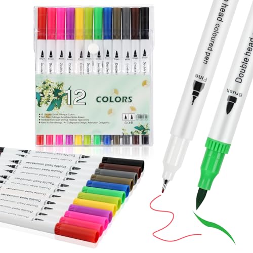 Dacono Zwei Spitzen Pinselstifte: 12 Farben Zeichenstifte, Filzstifte, Pinselstifte – Feinzeichner Stifte, Aquarellstifte, Ideal zum Malen, Kalligraphie, Kolorieren, Zeichnen und Skizzieren Dacono Zwei Spitzen Pinselstifte: 12 Farben Zeichenstifte, Filzstifte, Pinselstifte – Feinzeichner Stifte, Aquarellstifte, Ideal zum Malen, Kalligraphie, Kolorieren, Zeichnen und Skizzieren von Dacono