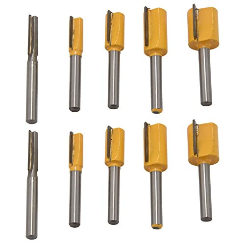 Daconovo 10 Stück Fräser aus Hartmetall, Werkzeug Dado, gerade, 1/4 Zoll Schnittdurchmesser, 3/8 Zoll (1/2 Zoll), 5/8 Zoll, 3/4 Zoll, Griff 1/4 Zoll (Gelb) von Daconovo