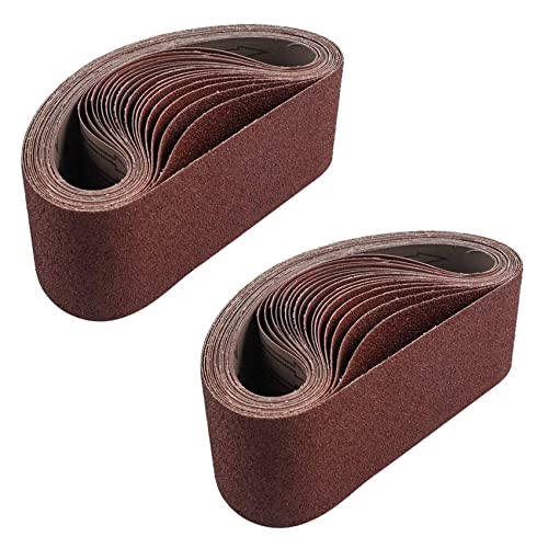 Daconovo Set mit 36 Schleifbändern, 3 x 21 Zoll (75 x 533 mm), Aluminiumoxid-Schleifband (3 von 60 80120180240400 Körnung) für Bandschleifer von Daconovo