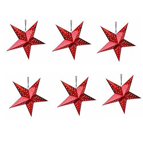 Pentagramm-Lampenschirm, 3D-Papierstern-Laterne für Weihnachten, Hochzeit, Party, Zuhause, hängende Dekorationen, 6 Stück (rot, 30 cm) von Dada